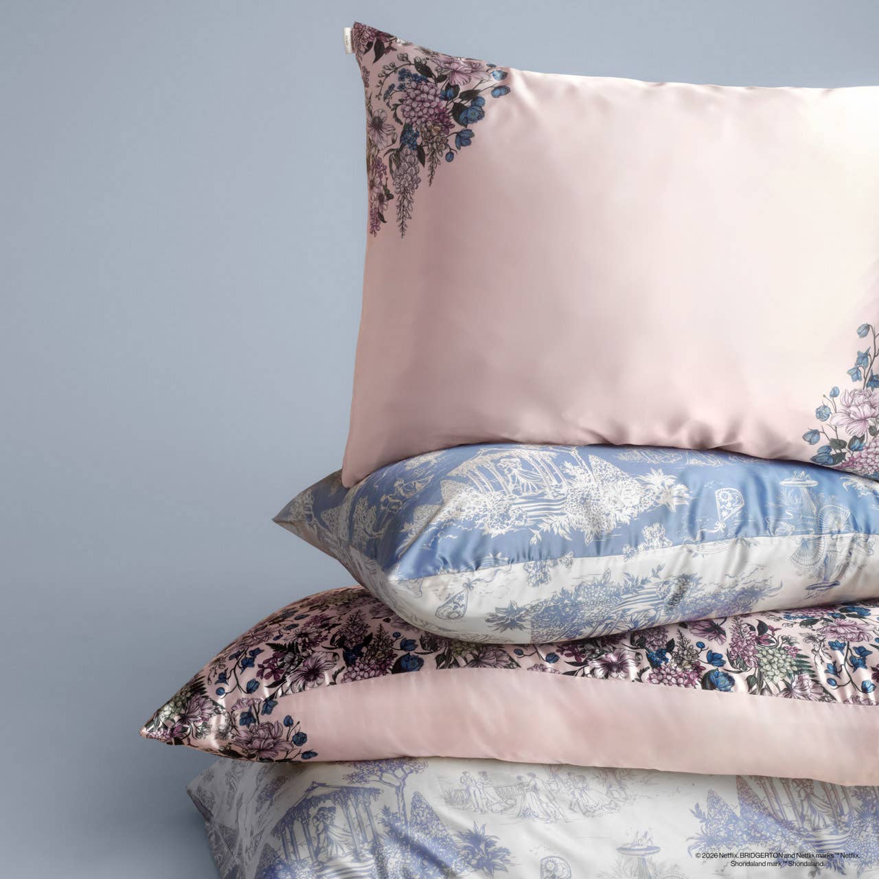 Bridgerton x Kitsch Satin Pillowcase in Garden Toile & Wisteria