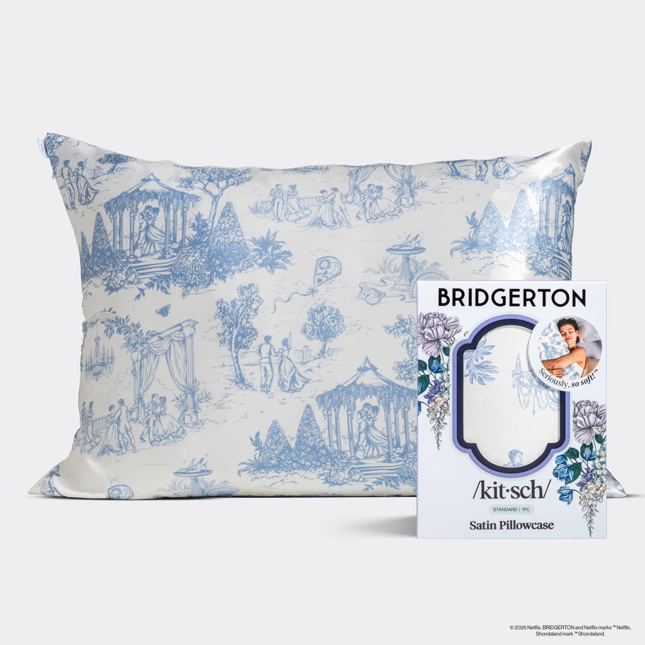 Bridgerton x Kitsch Satin Pillowcase in Garden Toile & Wisteria