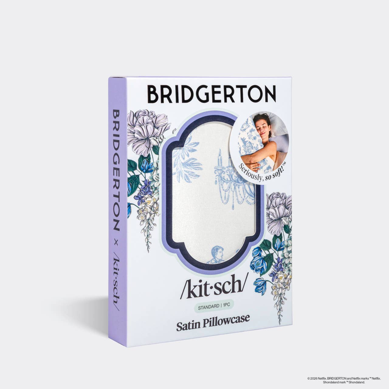 Bridgerton x Kitsch Satin Pillowcase in Garden Toile & Wisteria