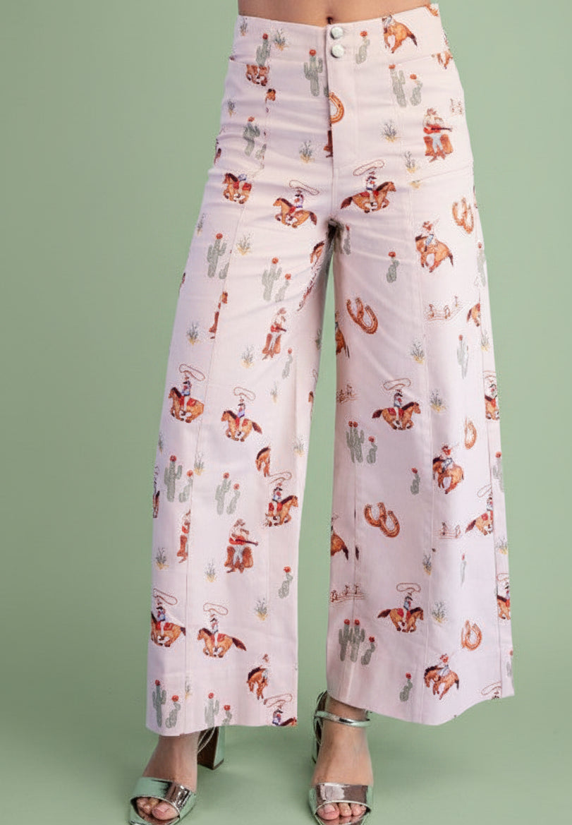 Cowboy print wide leg pant