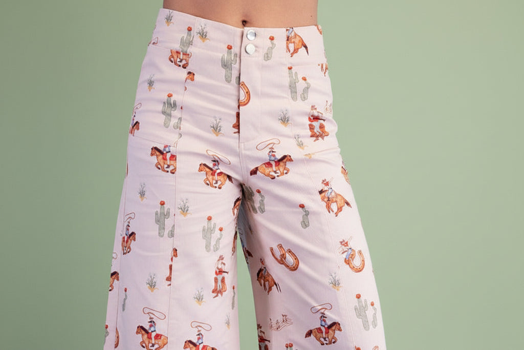 Cowboy print wide leg pant