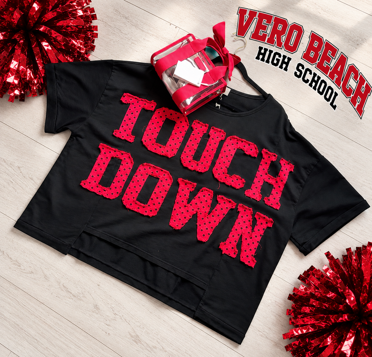 GAMEDAY THEME POLKA DOT PATCHES SHORT SLEEVES TOP