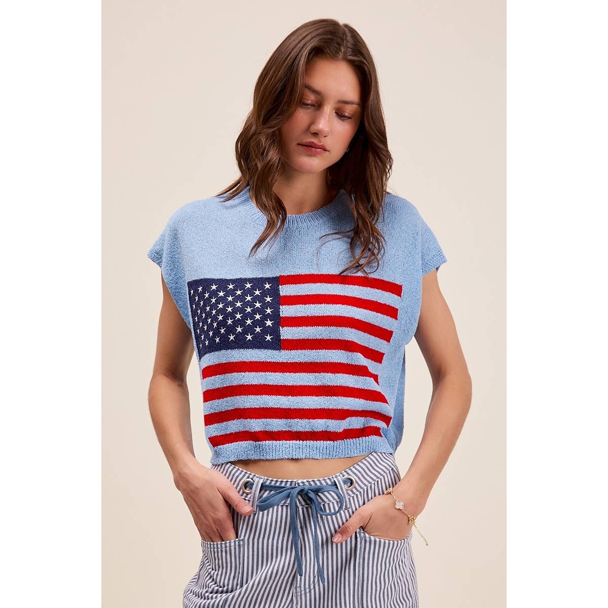 AMERICAN FLAG BOXY FIT SWEATER TOP