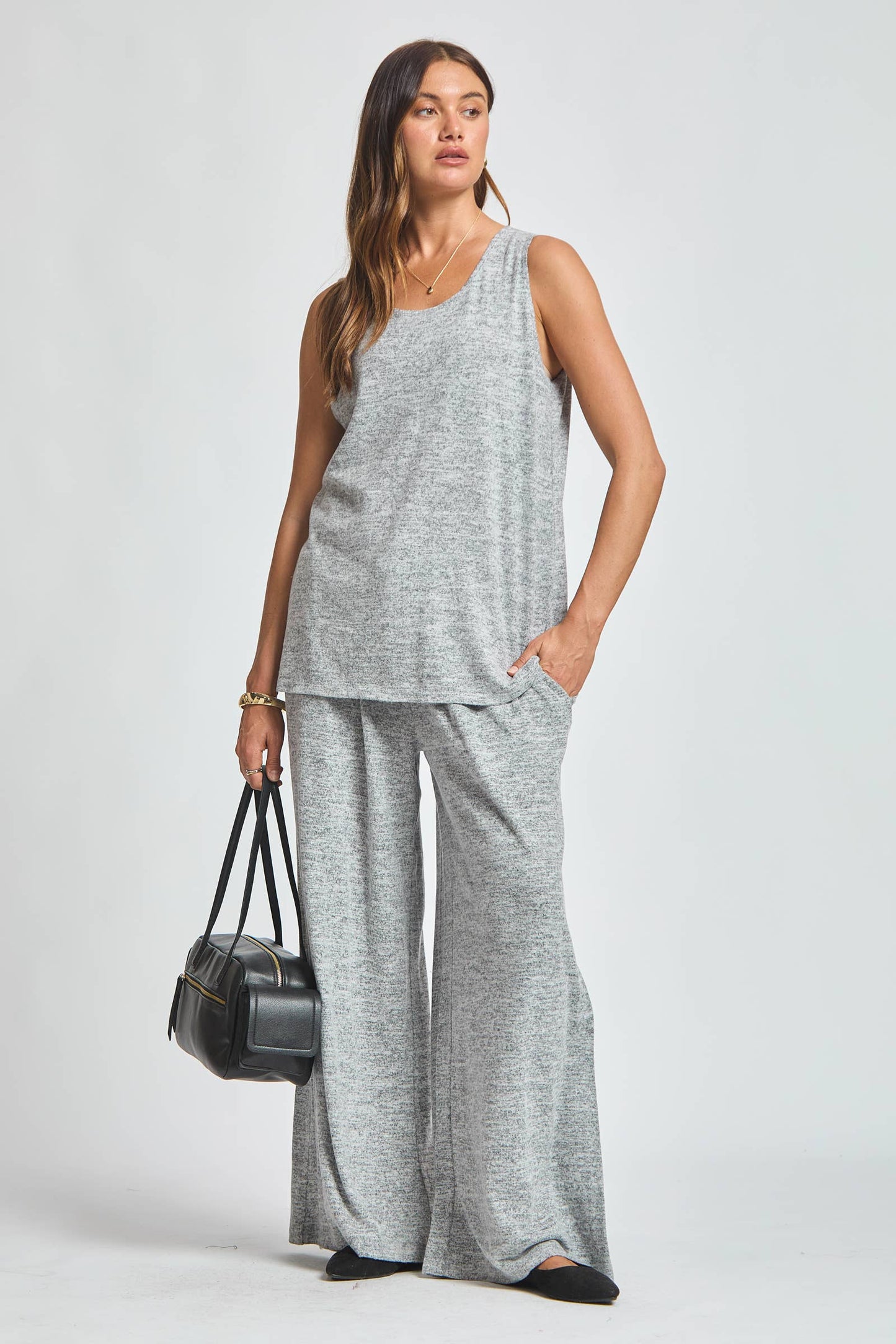 3 Piece Set Soft Tank + Cardigan + Relaxed wide leg Pants