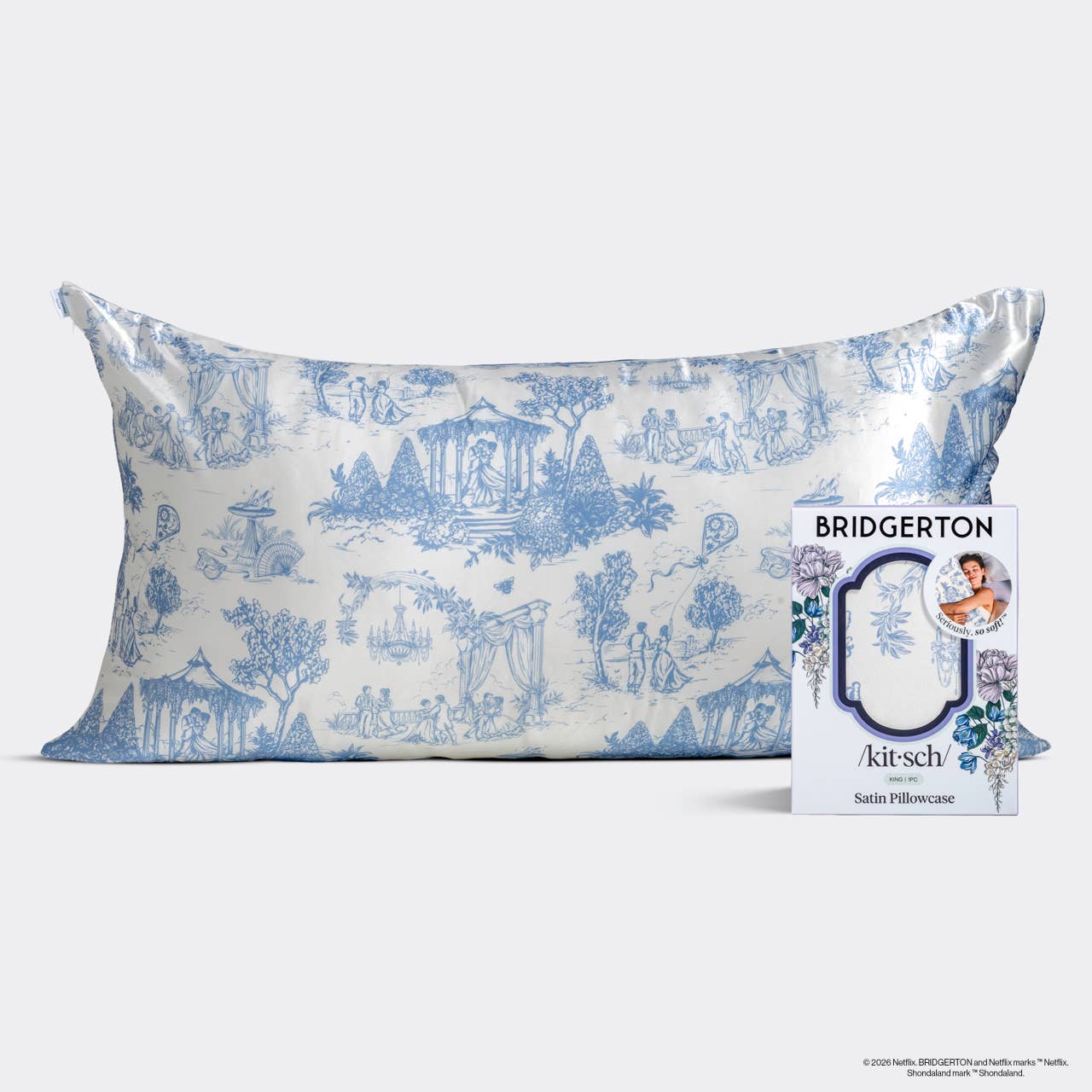 Bridgerton x Kitsch Satin Pillowcase in Garden Toile & Wisteria