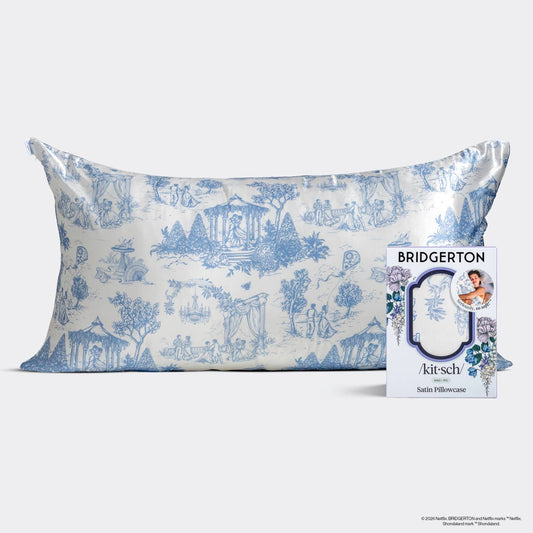 Bridgerton x Kitsch Satin Pillowcase in Garden Toile & Wisteria