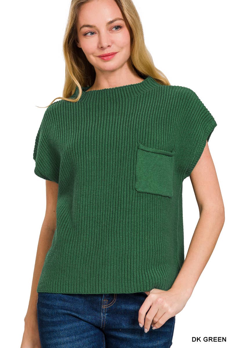 Mock Neck Short Sleeve Cropped Sweater