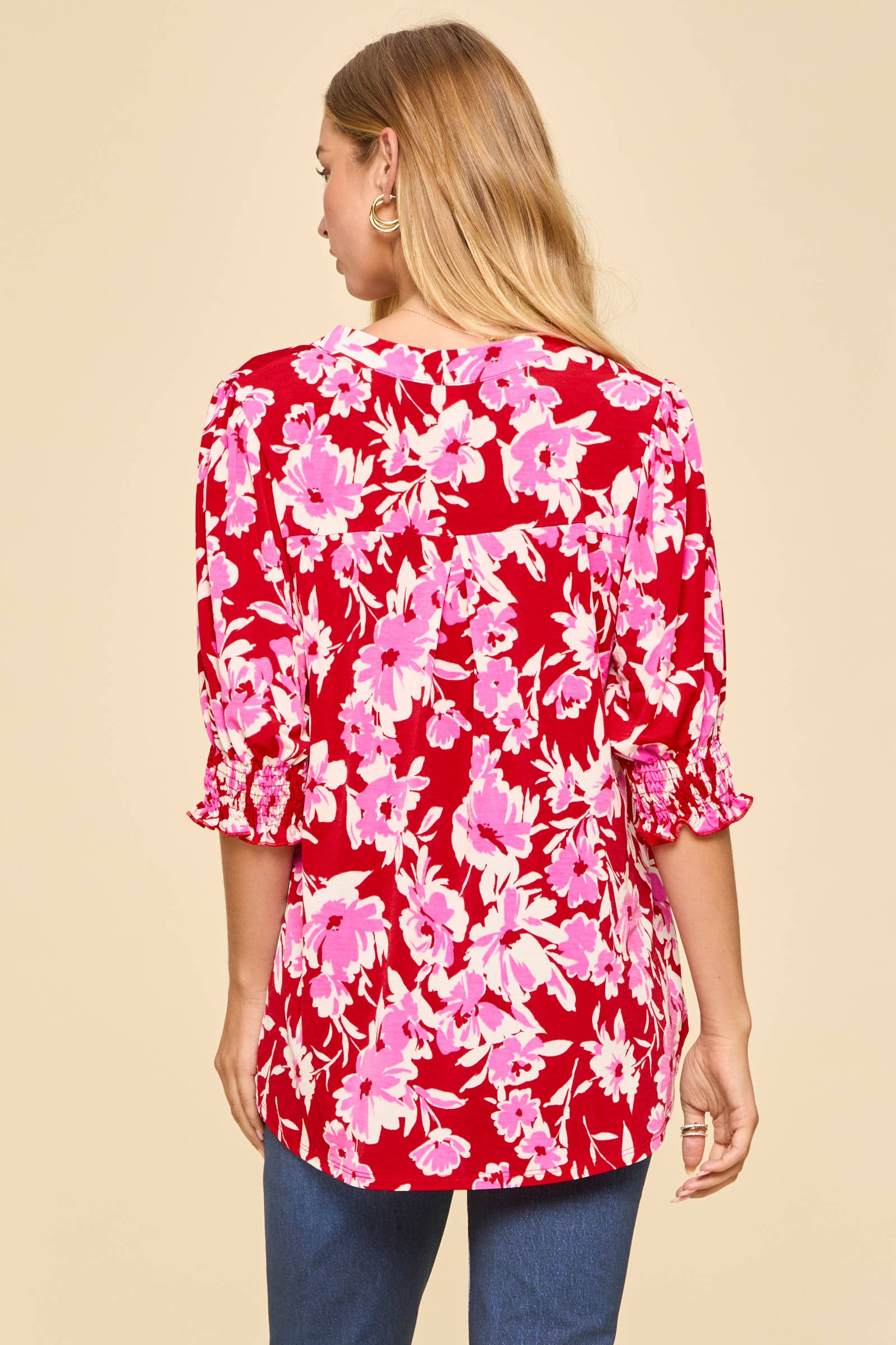 Smocked 3/4 Sleeve Lizzy Top