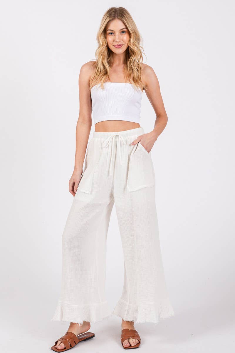 MINERAL WASHED WIDE RUFFLE PANTS