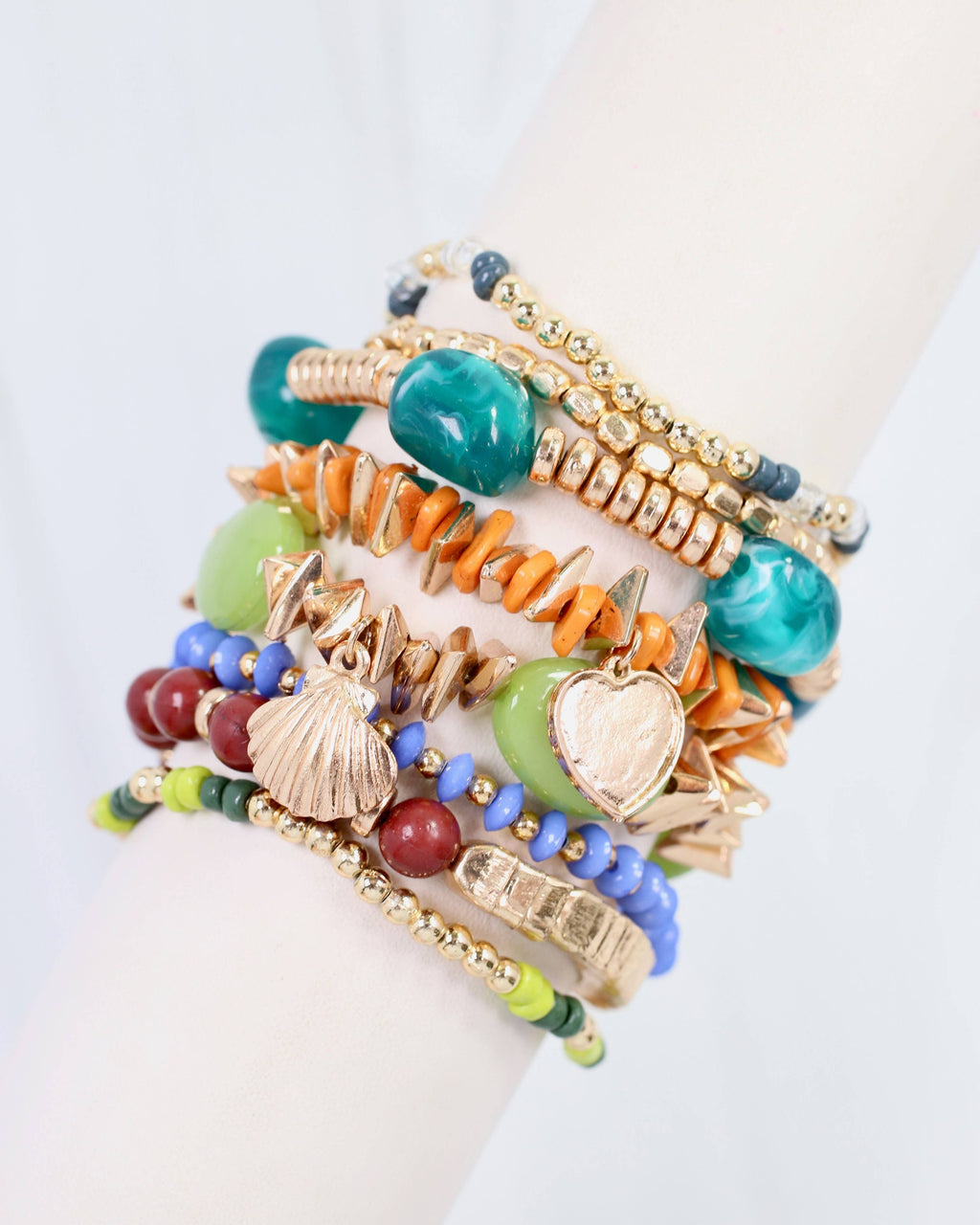 Beaded Stretch Bracelet Set Green Multi
