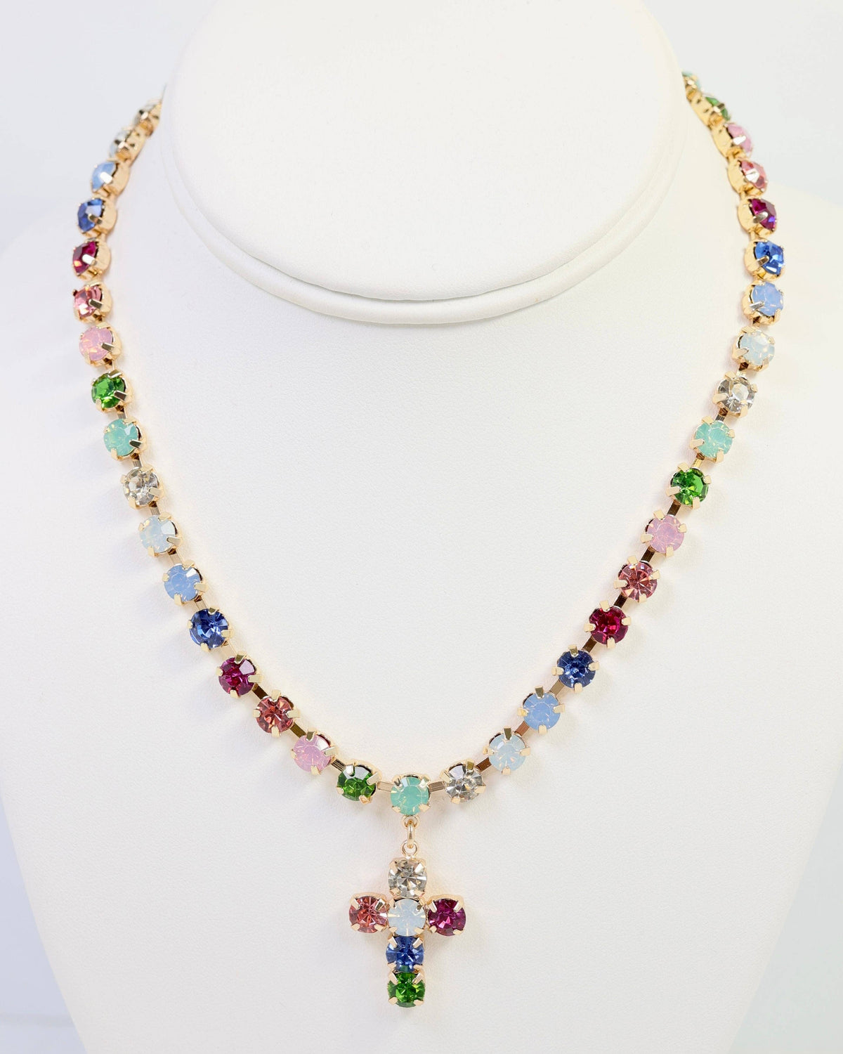 Santa Rosa Rhinestone Cross Necklace Multi