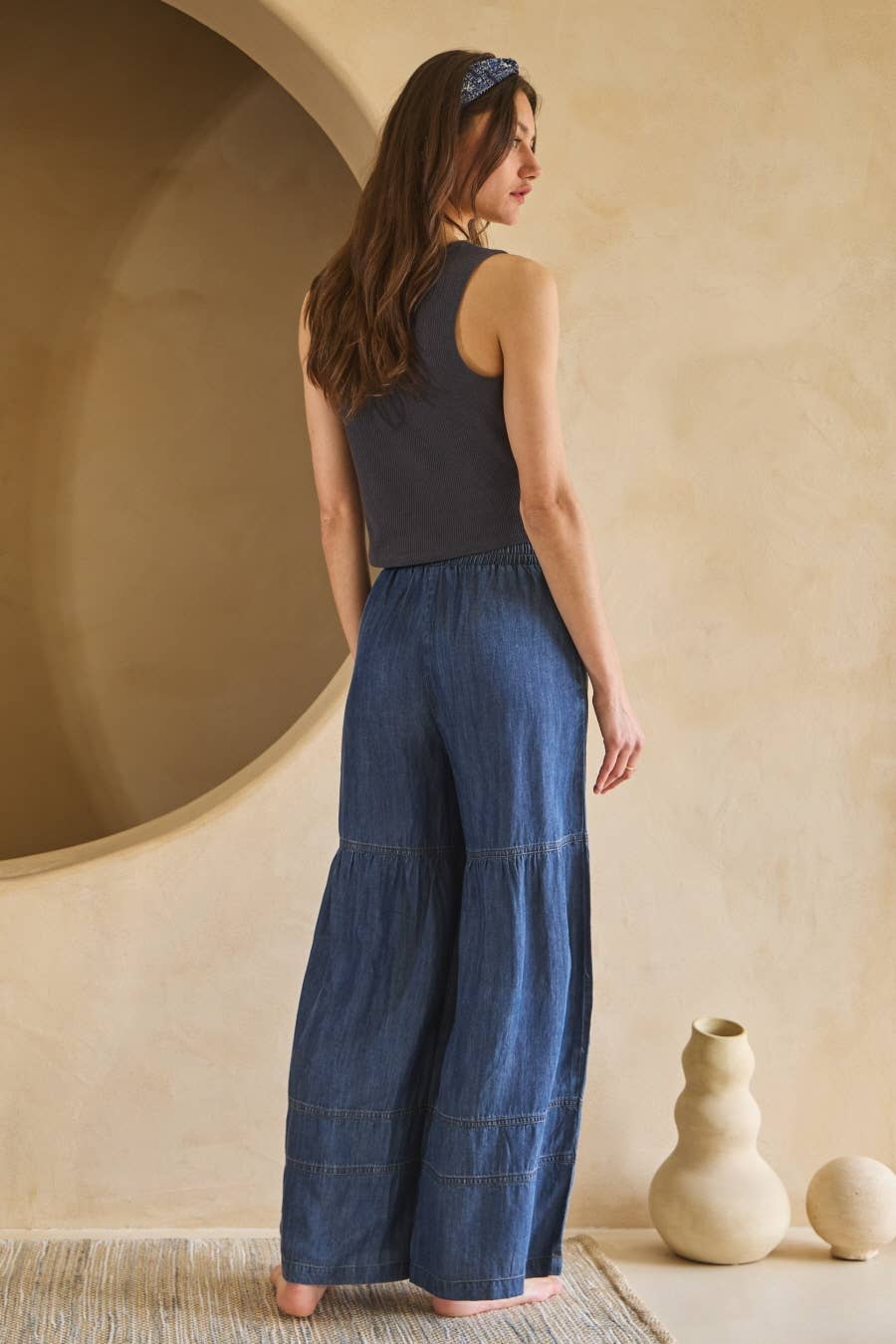 Washed Denim Wide Leg Pants