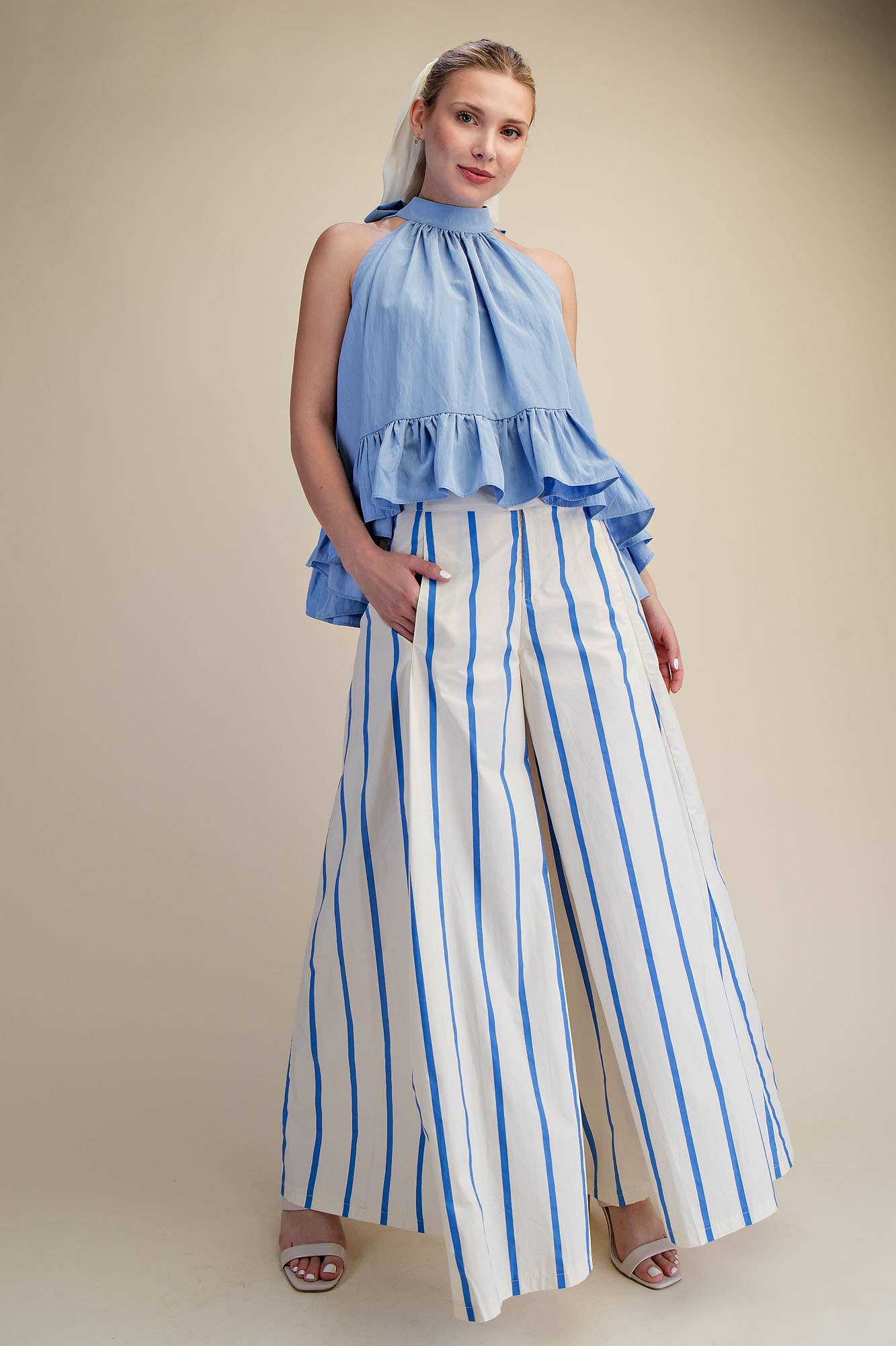 High Waist Wide-Leg Pop Color Stripe Pants