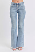 Mid- Rise Rhinestone Side Panel Detail Flare