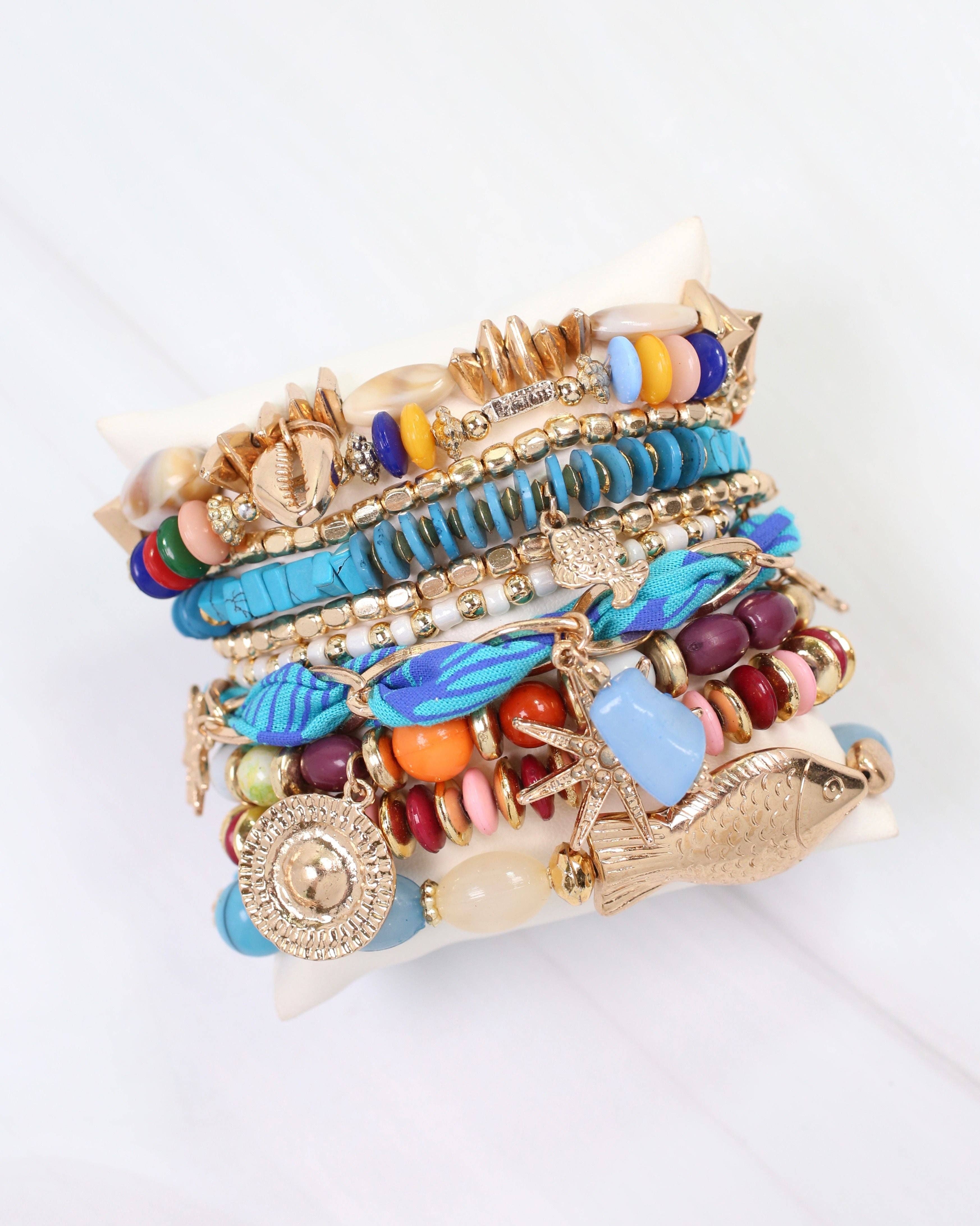 Beaded Stretch Bracelet Blue Multi