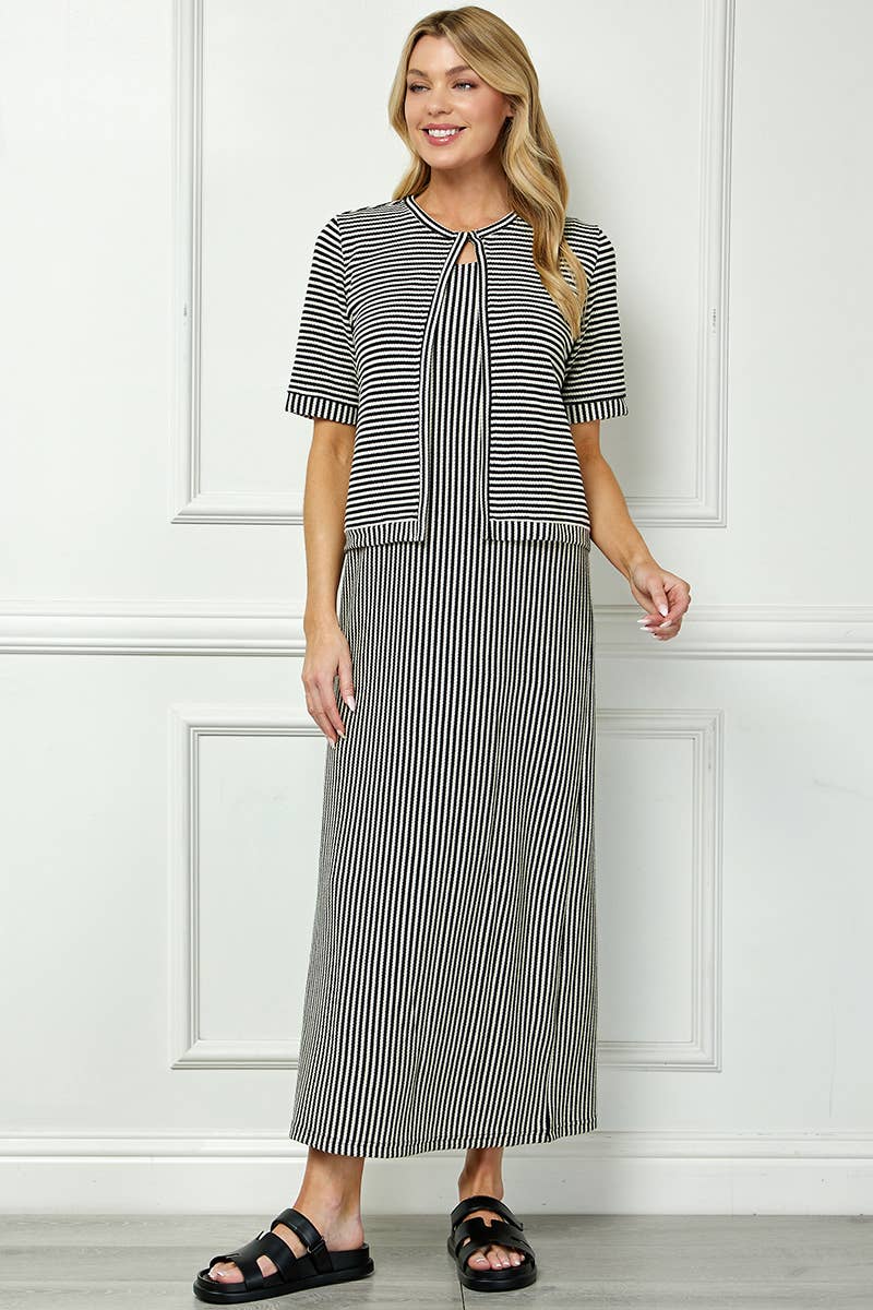 Striped layered- look maxi dress