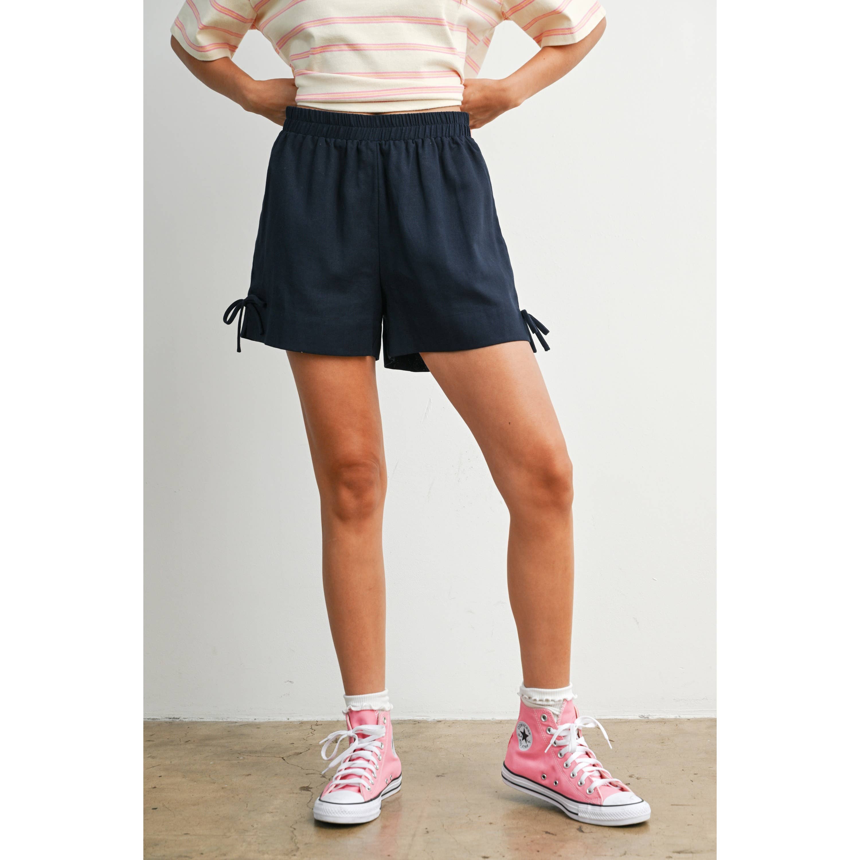 Elastic Waist Tie Hem Short