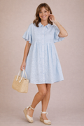 Eyelet Lined Button Front Shirt Dress
