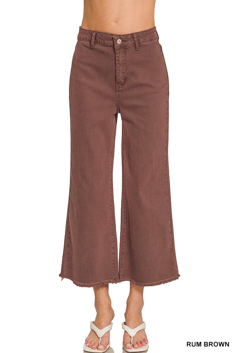 Washed ,High Waist ,Frayed Hem Straight Pants