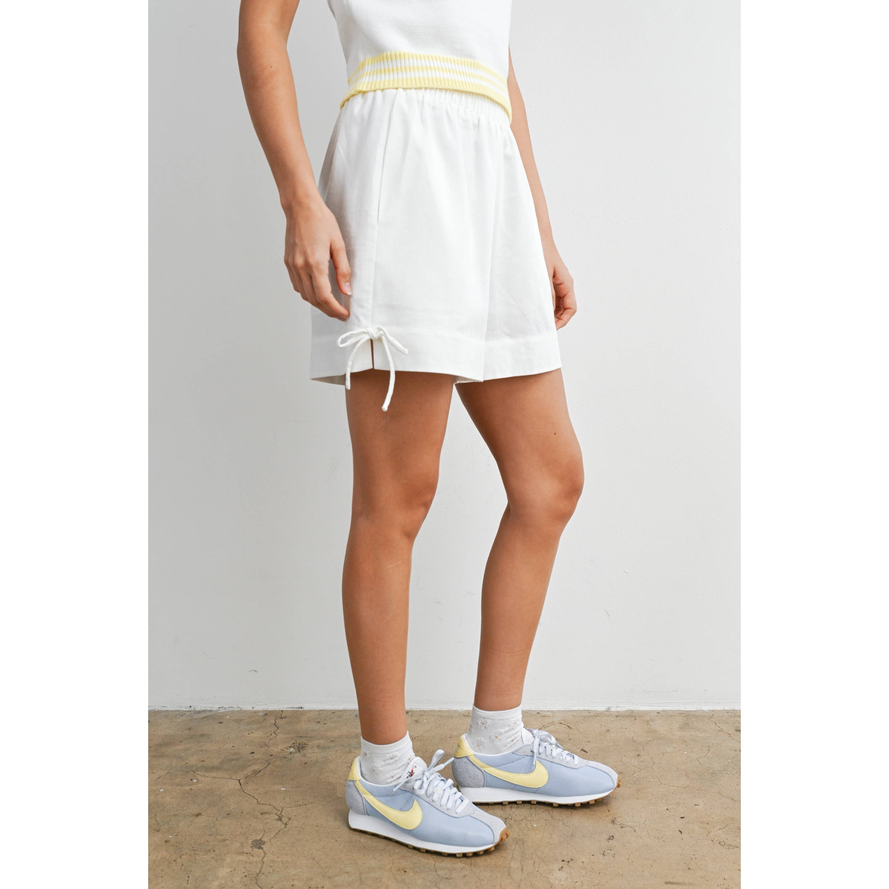 Elastic Waist Tie Hem Short