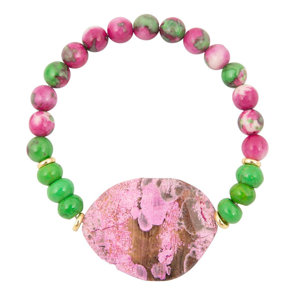 Watermelon 🍉 Pink Jasper and Green Jade Stretch Bracelet