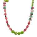 Watermelon Pink Quartz and Lime Green Jasper Long Golden Necklace