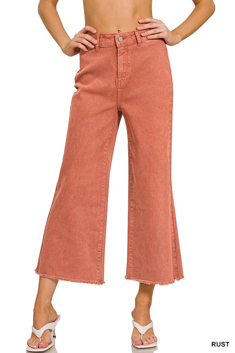 Washed ,High Waist ,Frayed Hem Straight Pants