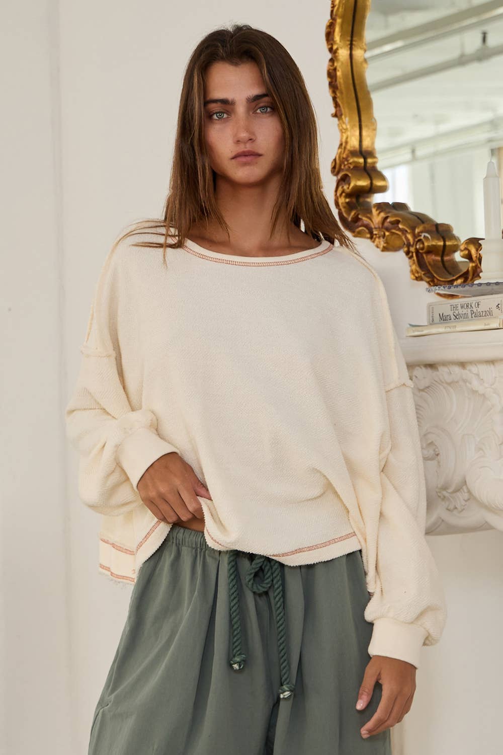 Overlap Open Back Oversize Fit Reverse Stitched Top