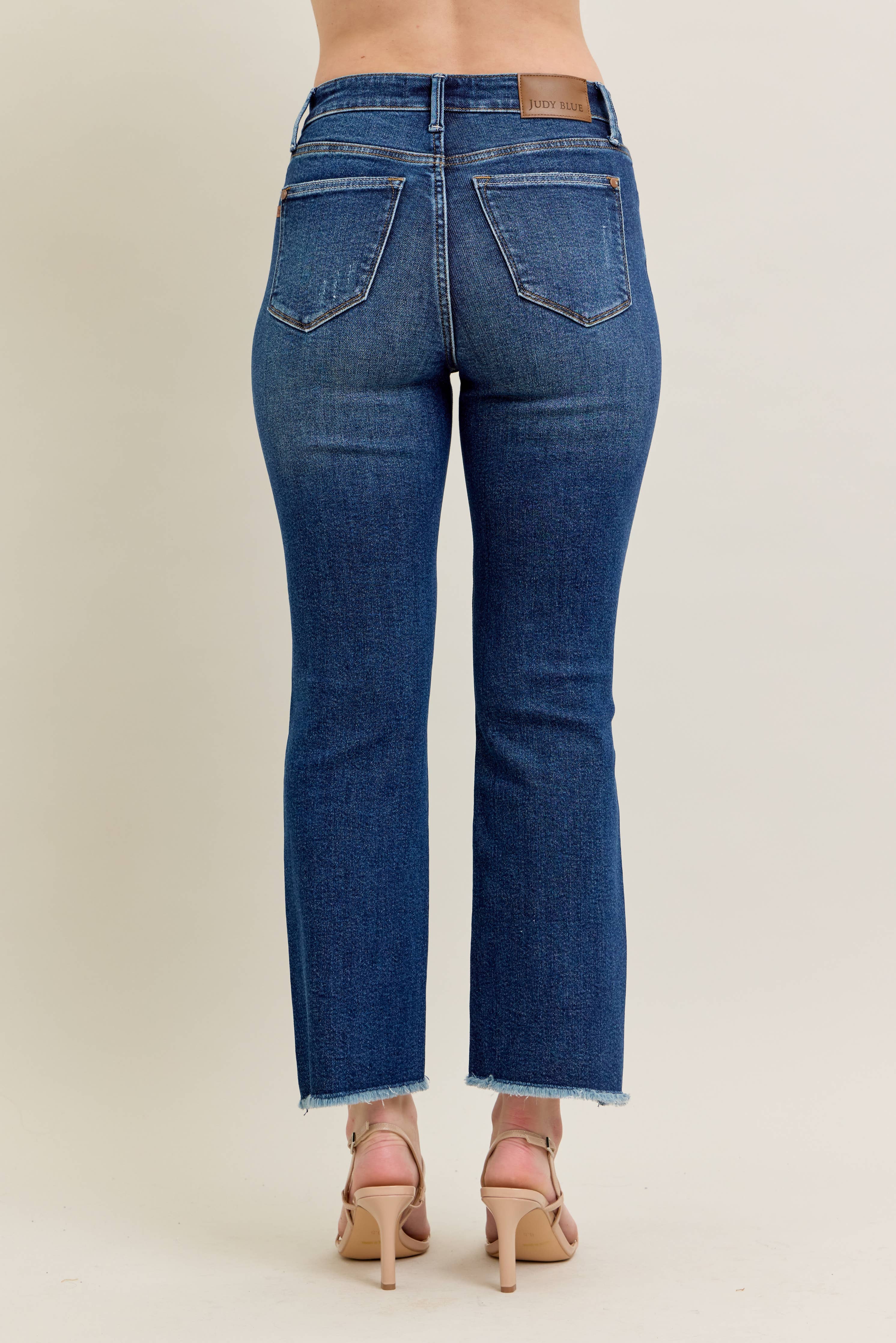 High Waisted Dark Wash Kick Flare