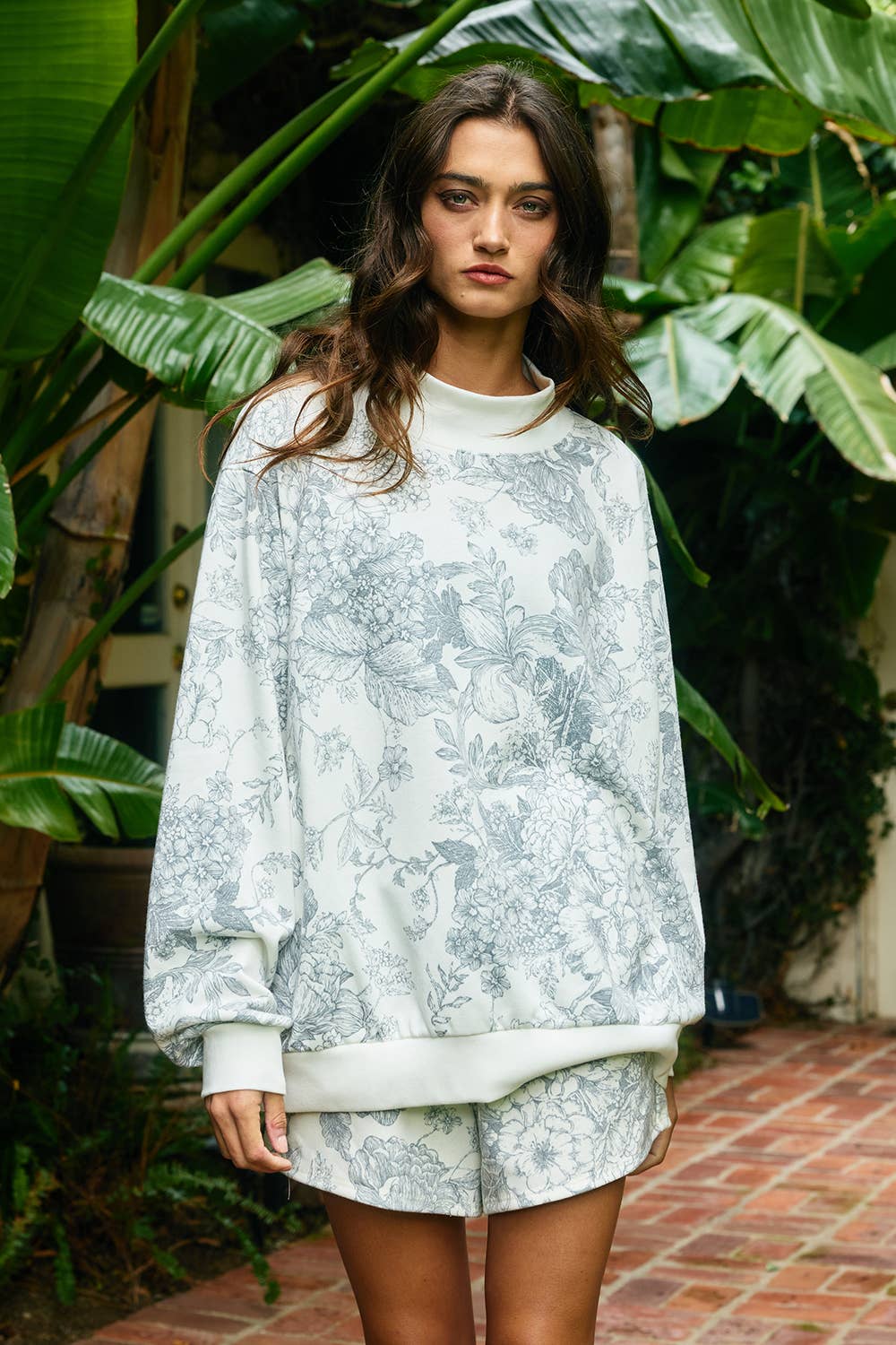 Floral Oversized Mock Neck Sweatshirt