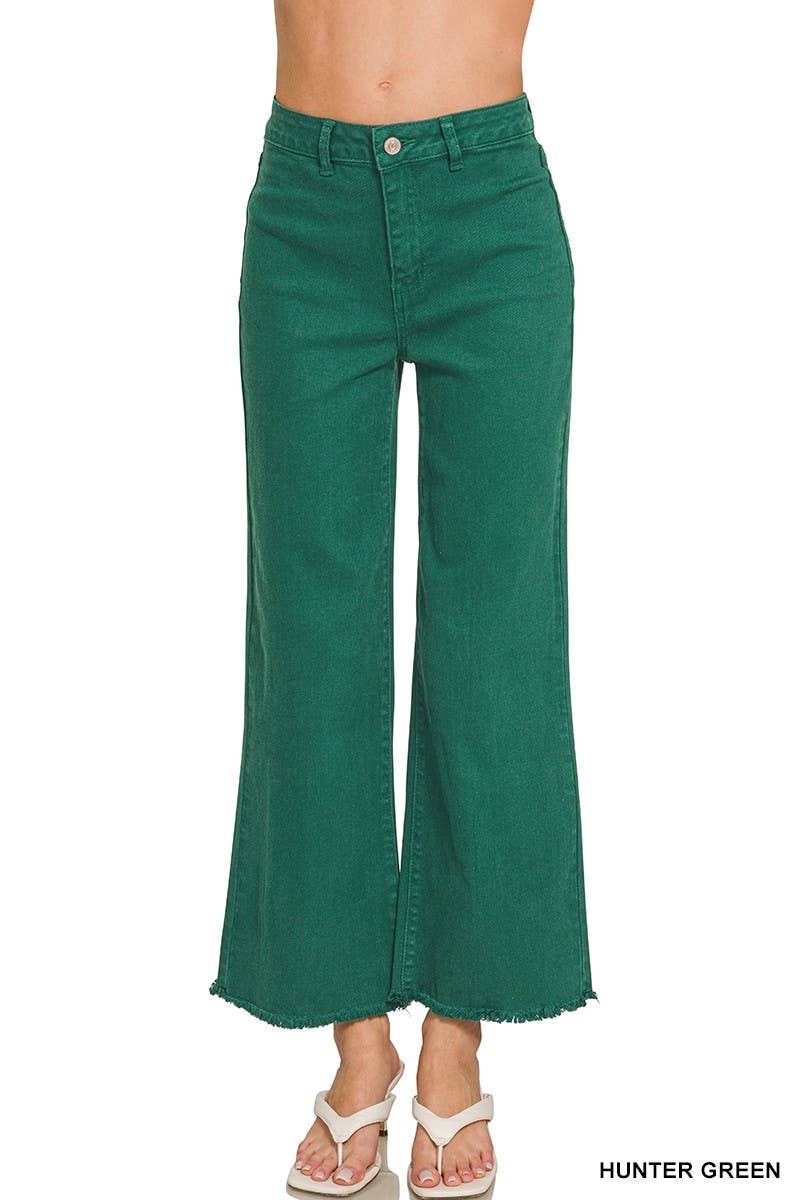 Acid Washed Frayed Cutoff Hem Straight Wide Pants