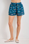 FISH PRINT DRAWSTRING SHORTS