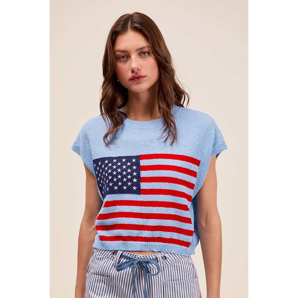 AMERICAN FLAG BOXY FIT SWEATER TOP
