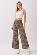 Stretch Twill Leopard Wide Leg Pants