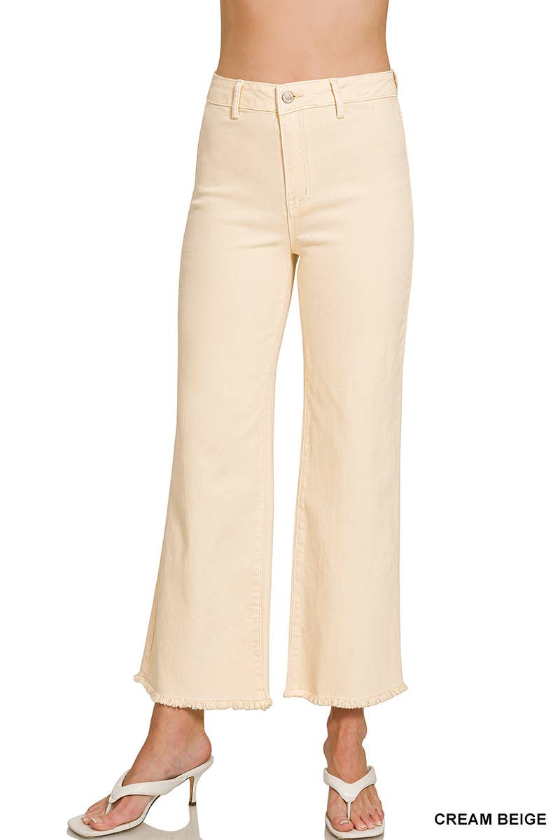 Acid Washed Frayed Cutoff Hem Straight Wide Pants