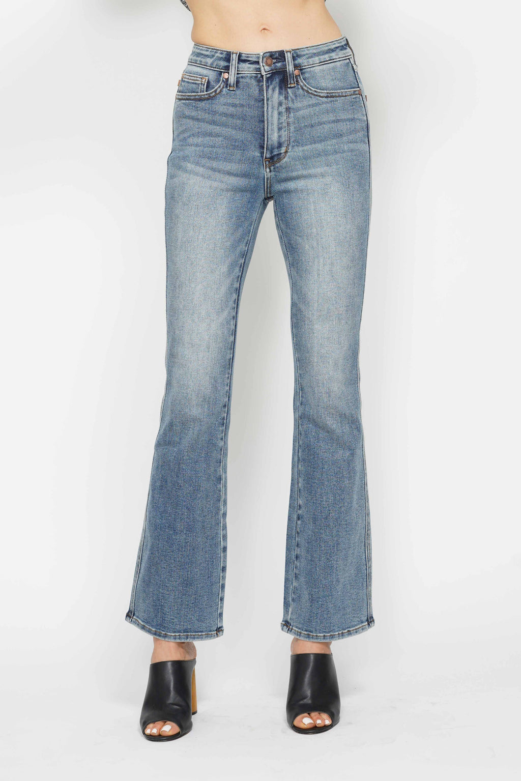 Tummy Control Back Pkt Embroidered Bootcut