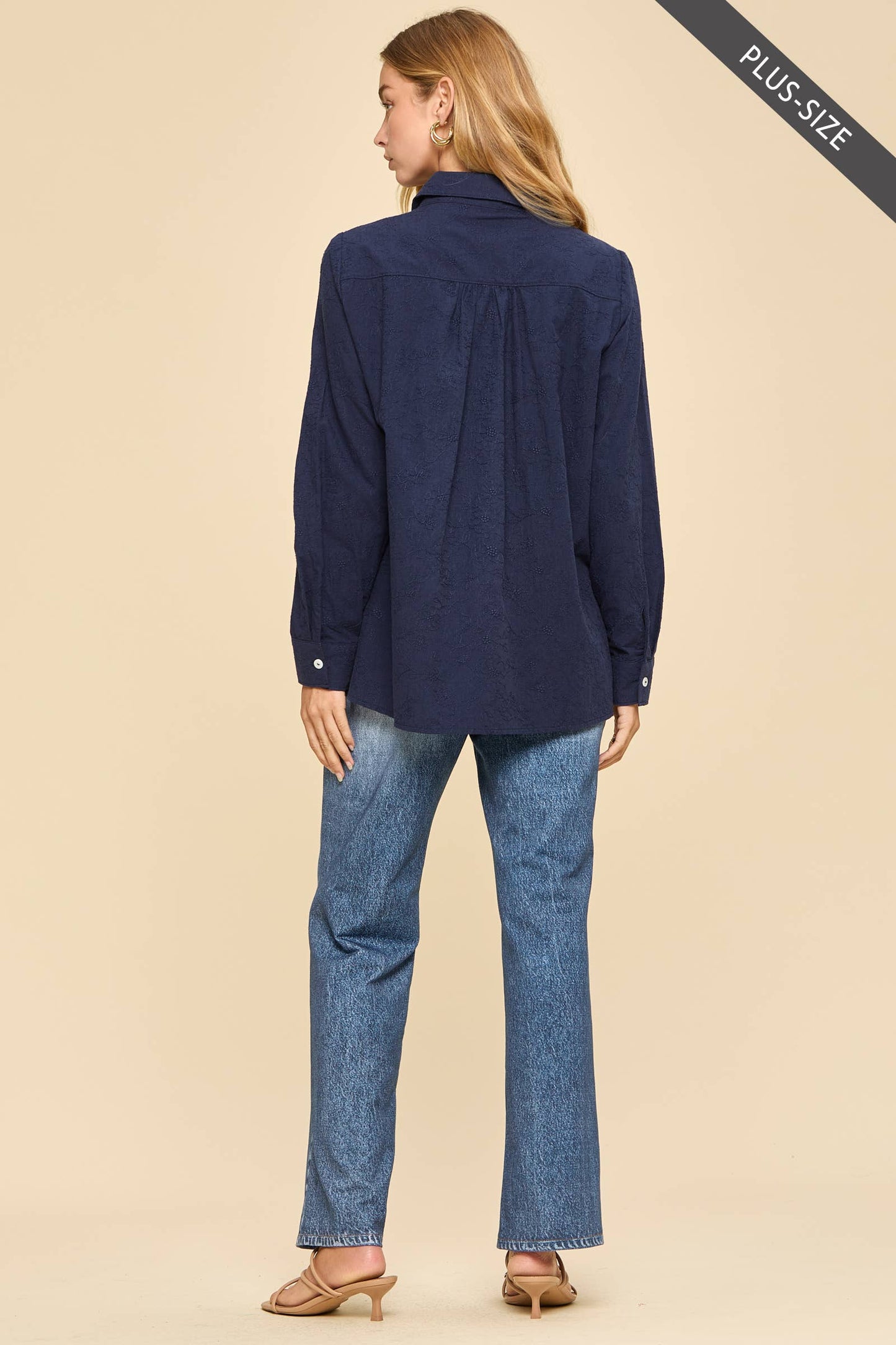 Curvy Embroidered Button-Up Blouse