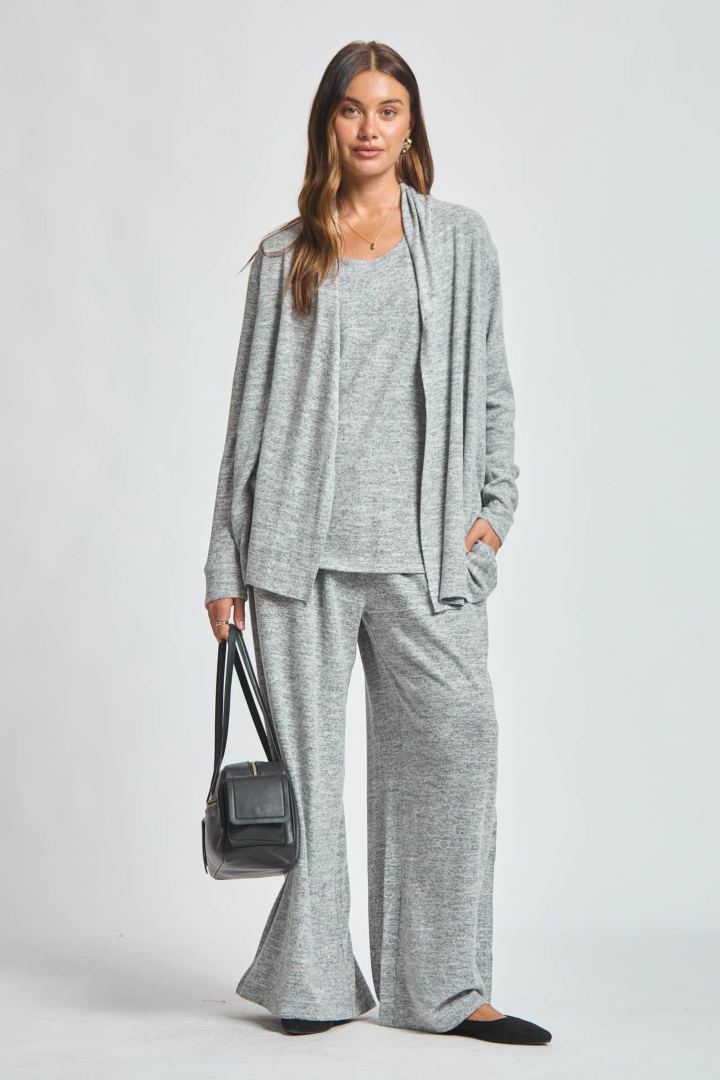 3 Piece Set Soft Tank + Cardigan + Relaxed wide leg Pants