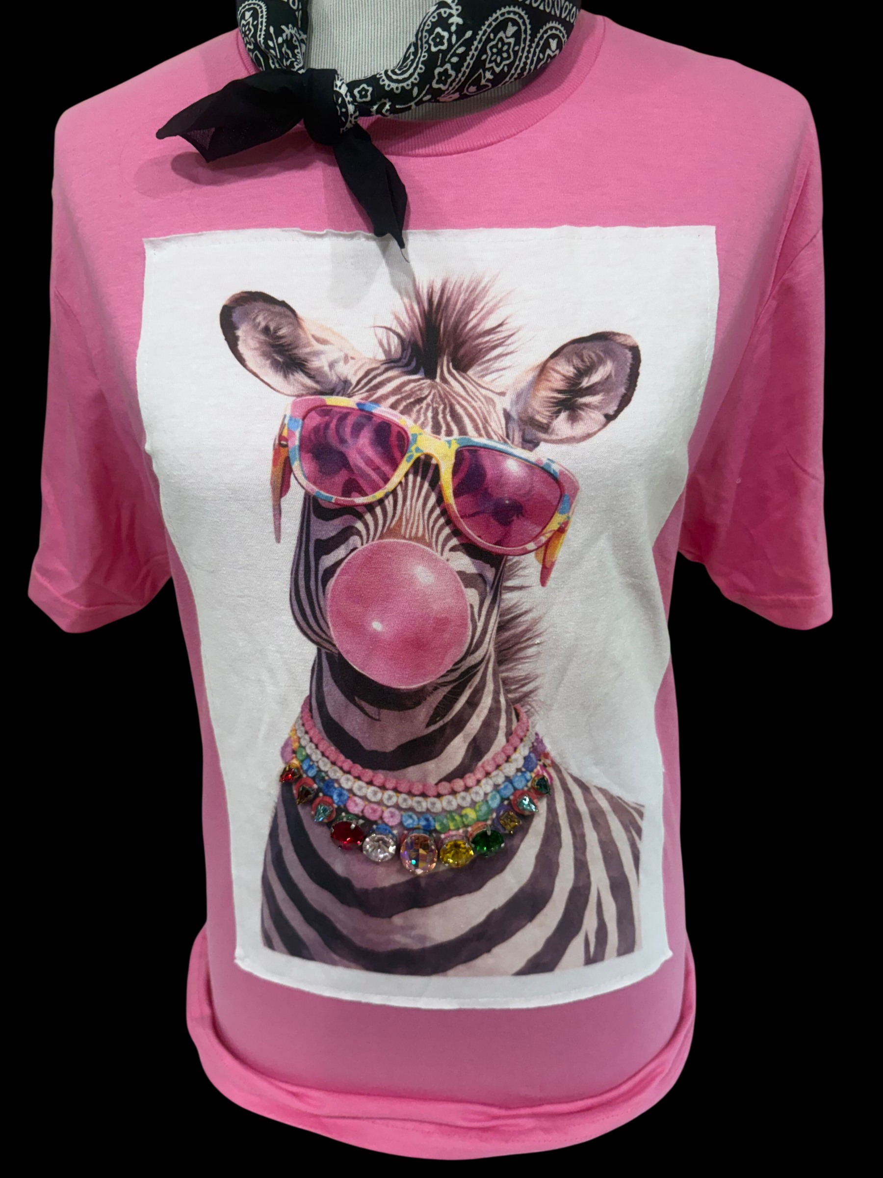 Jeweled Collar Bubble Gum Zebra patch on Azalea Crew