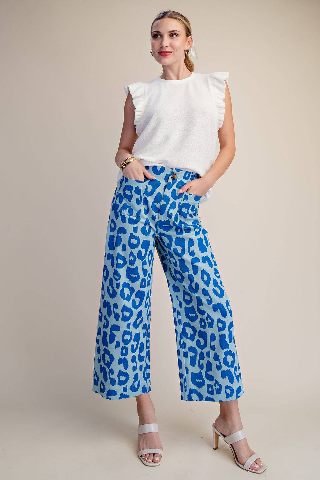 Colette Cropped Wide-Leg Neon Leopard Pants
