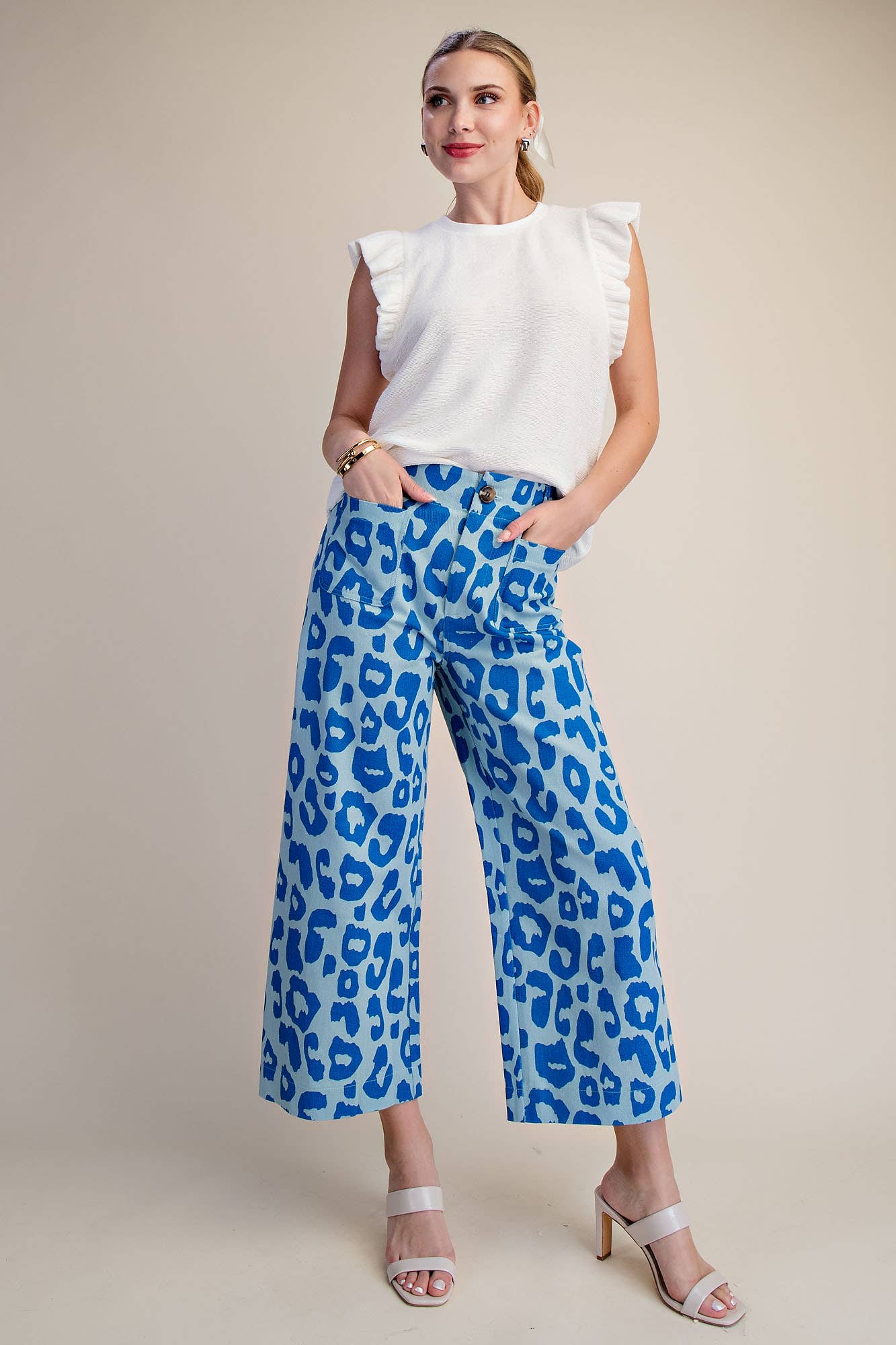 Colette Cropped Wide-Leg Neon Leopard Pants