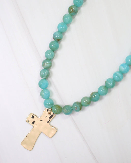 Bakersfield Beaded Cross Necklace Turquoise