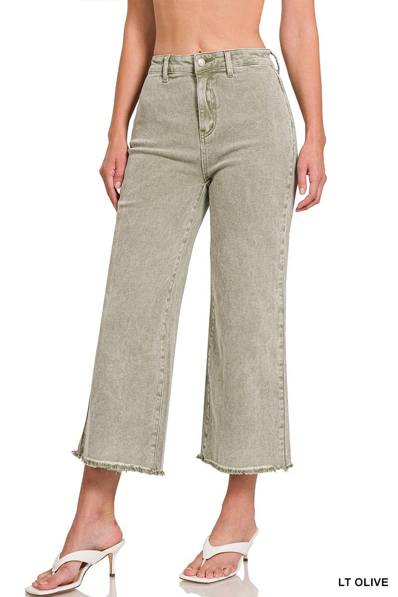Washed ,High Waist ,Frayed Hem Straight Pants