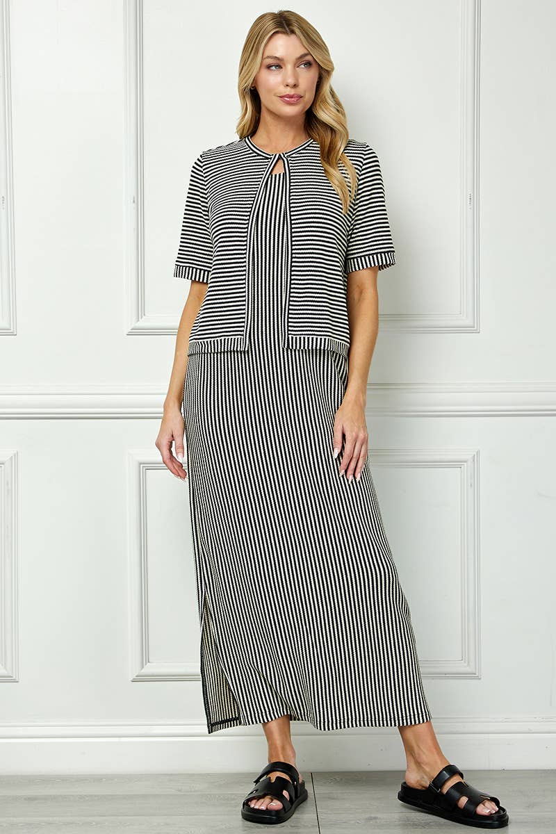 Striped layered- look maxi dress