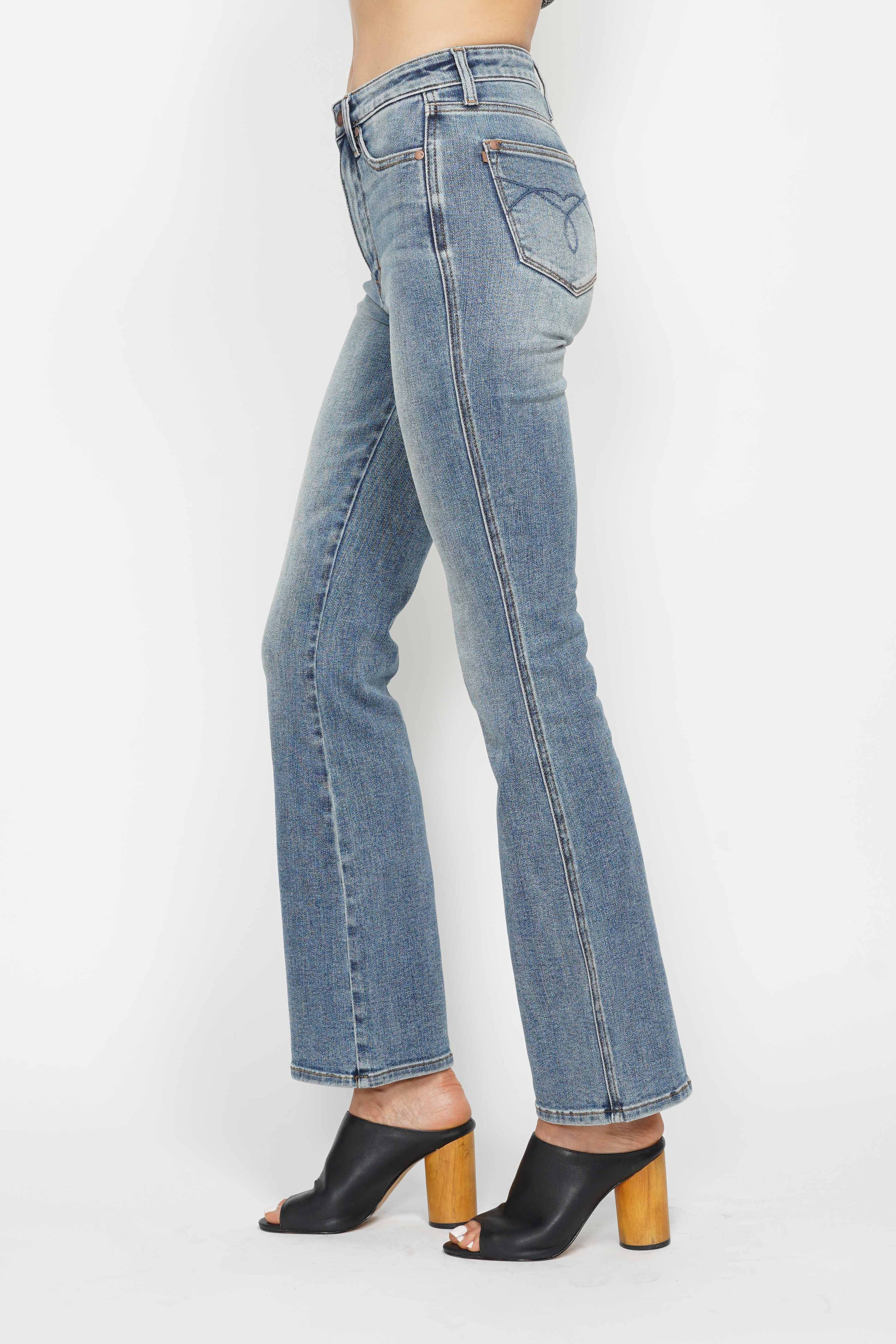 Tummy Control Back Pkt Embroidered Bootcut