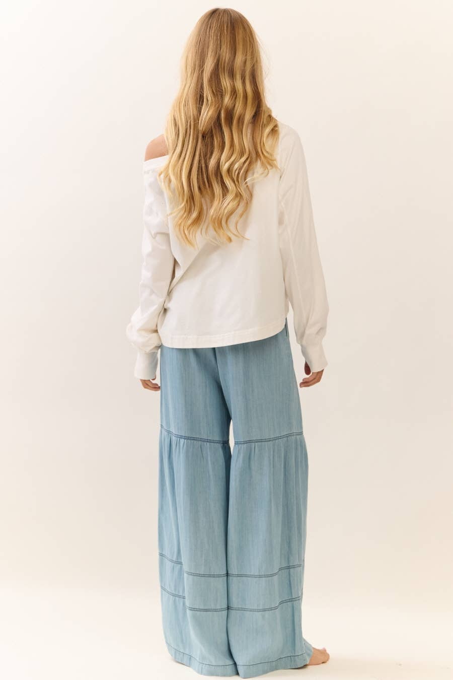 Washed Denim Wide Leg Pants