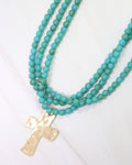 Barstow Layered Beaded Cross Necklace Turquoise