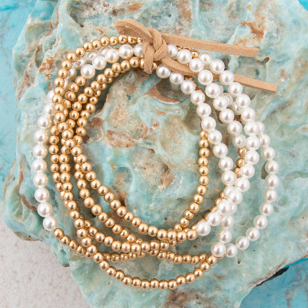 Dainty Pearl Golden Stack Bracelet Set