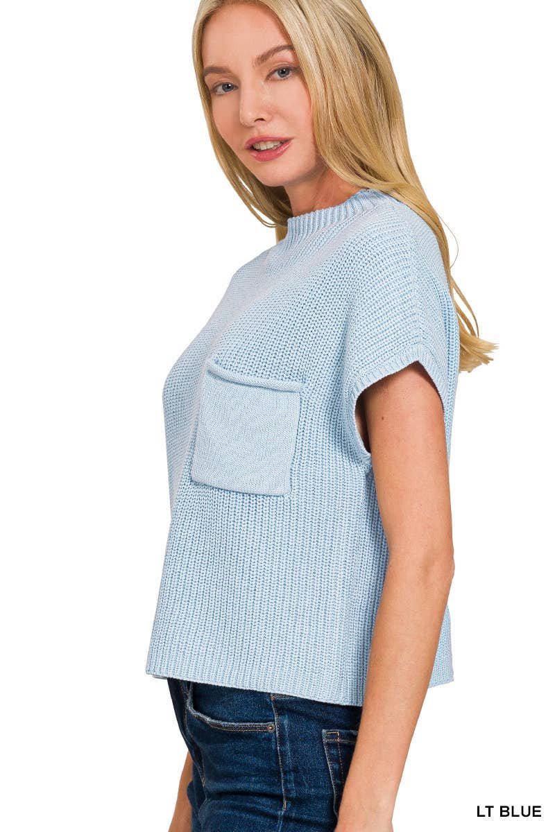 Mock Neck Short Sleeve Cropped Sweater