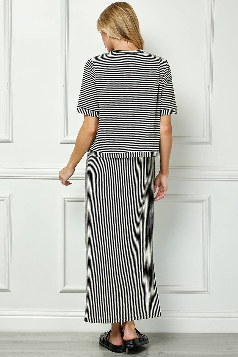 Striped layered- look maxi dress